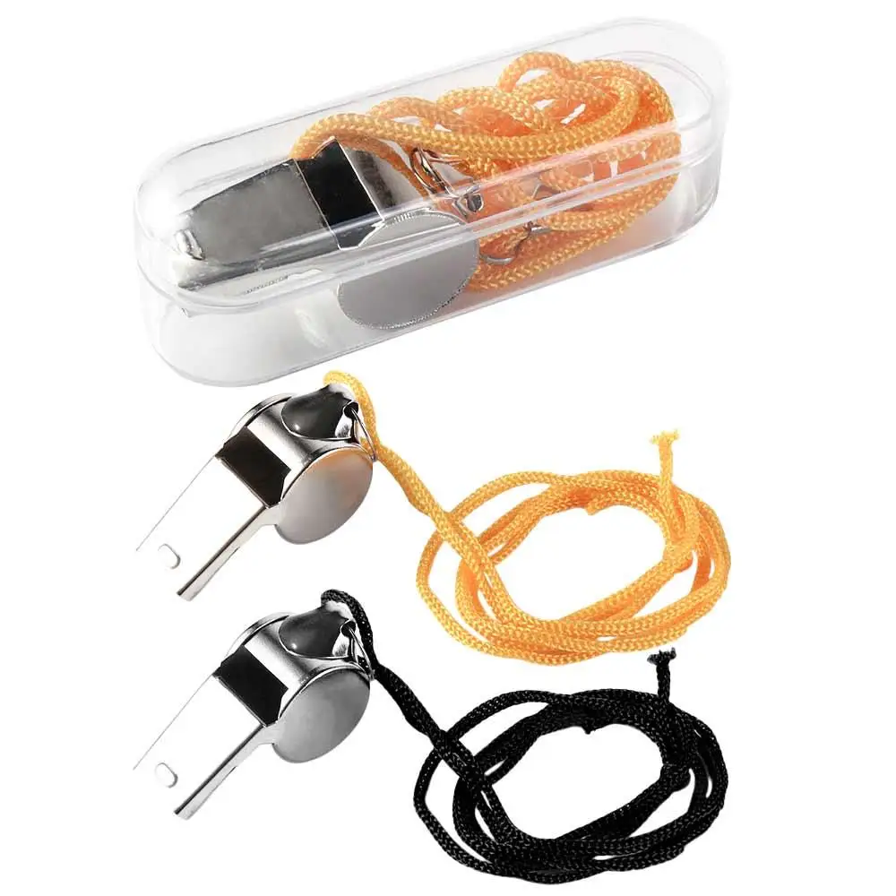 Silbato de Metal fuerte de fútbol con cuerda, silbatos fuertes de acero inoxidable, silbatos de árbitro portátiles compactos, salvavidas - imagen 2