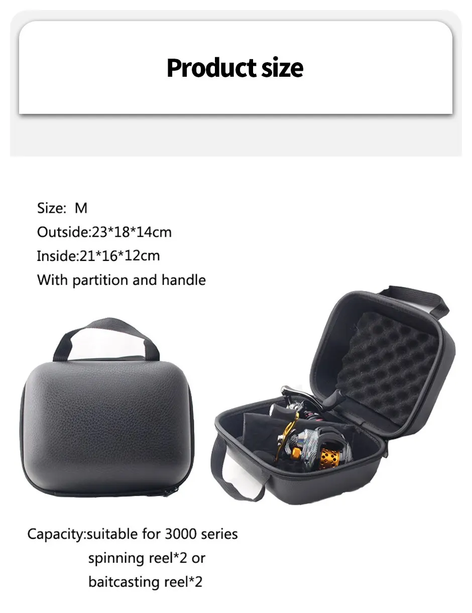 Funda de carrete de spinning, funda de PU, bolsa de pesca M L a prueba de golpes, estuche de almacenamiento de pesca impermeable para 1 o 2 carrete de pesca - imagen 2