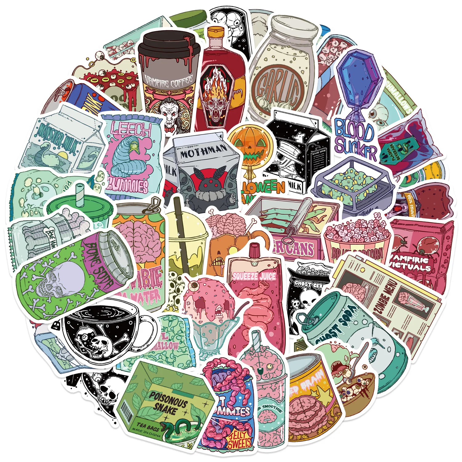 50 Uds. De pegatinas de grafiti de dibujos animados de comida de zombis de Halloween, bricolaje, teléfono, guitarra, portátil, maleta, pegatina impermeable, juguete para niños - imagen 2