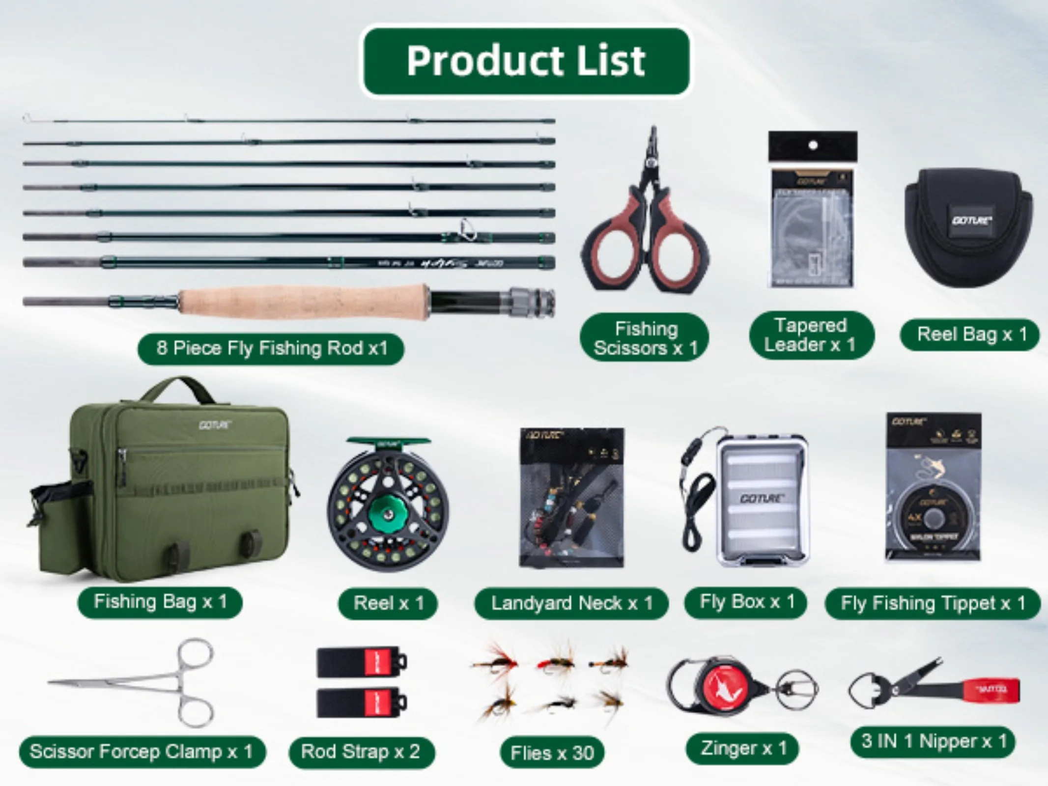 GOTURE Kit completo de equipo de pesca con mosca, caña de carbono profesional + carrete + aparejos completos + bolsa portátil, ligero, fácil de llevar