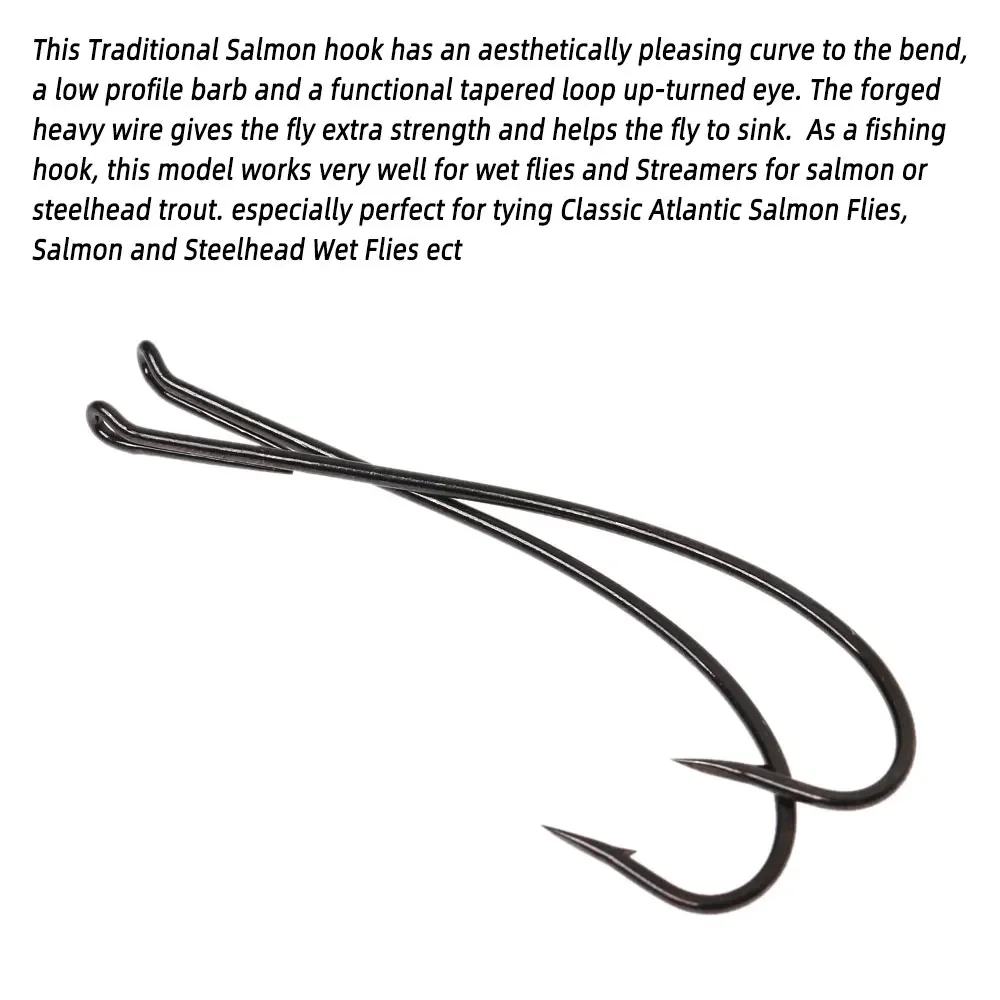 Bimoo 5 uds 2/0 anzuelo de mosca único de salmón tradicional de acero rico en carbono para atar serpentinas húmedas salmón trucha Steelhead Señuelos de pesca - imagen 5