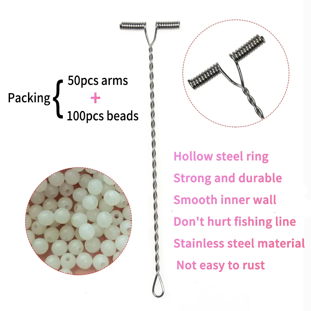 LIONRIVER 50 Uds 5cm -15cm pesca en agua salada brazo de alambre de acero en forma de T con cuentas aparejos de equilibrio anzuelos de pesca conector LineLure - imagen 4