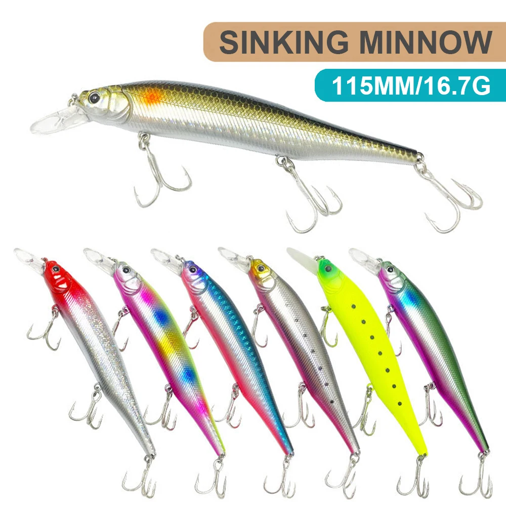 11,5 cm 16,7g señuelo de pesca Minnow Wobbler fundición larga hundimiento cebo duro Artificial pesca en agua de mar cebo falso para lubina MN705 - imagen 3
