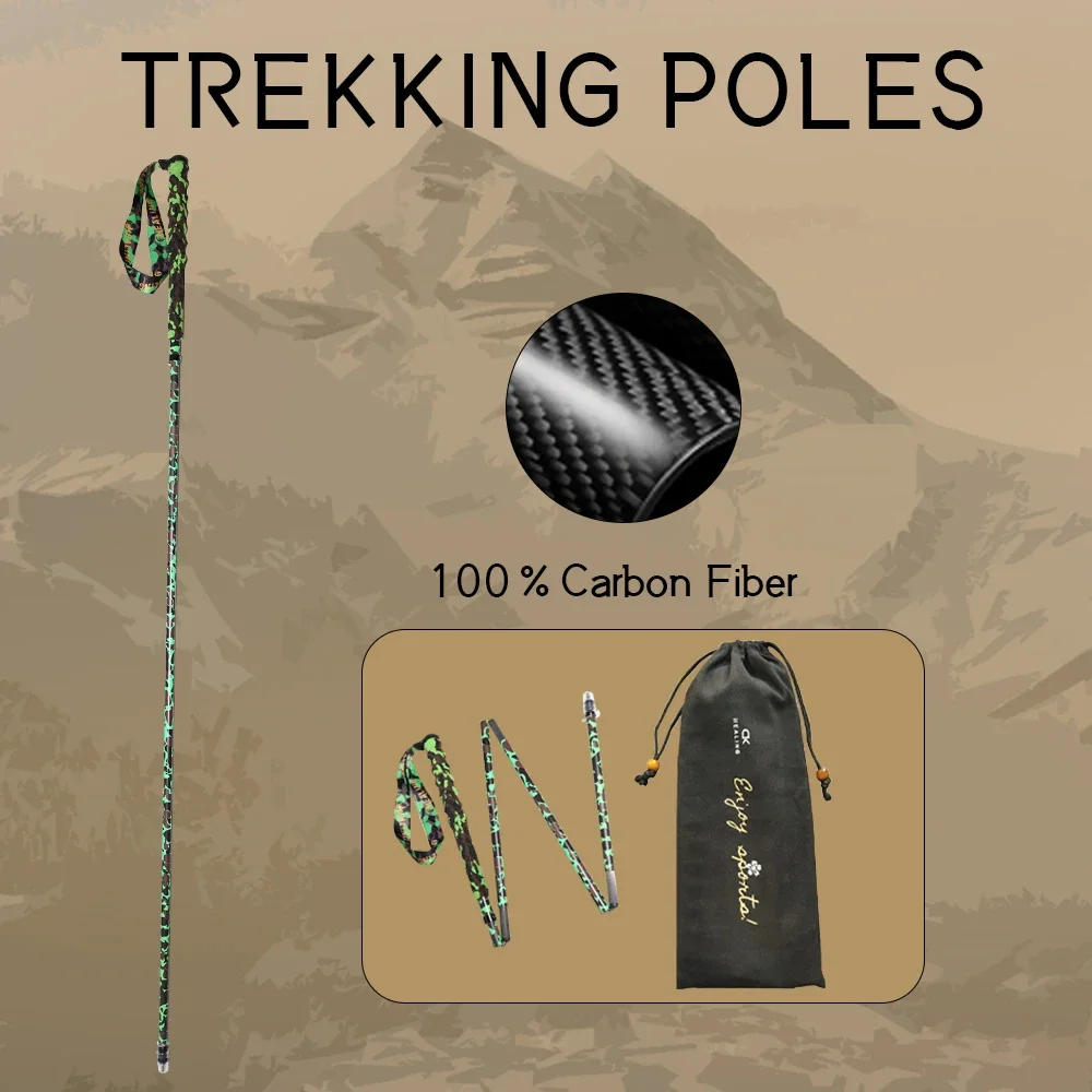 Bastones para caminar retráctiles ultraligeros de fibra de carbono, bastones de Trekking, palos de senderismo con patrón de camuflaje de fibra Cabon plegables