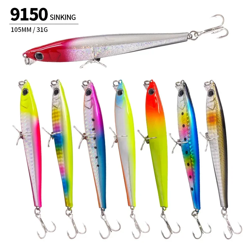 105mm 31g de fundición larga agua salada hundimiento Minnow Señuelos de Pesca monstruo tiro cebo Artificial mar Trolling Swimbait aparejos de pesca - imagen 3