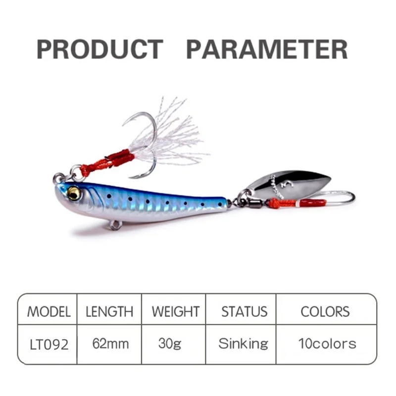 Plantillas de cuchara giratoria de hundimiento Makippa, señuelo de pesca con hoja de Metal giratoria de 30G, plantilla de 62mm y 30g, cebo Artificial para pesca de mar, afilador de atún - imagen 2