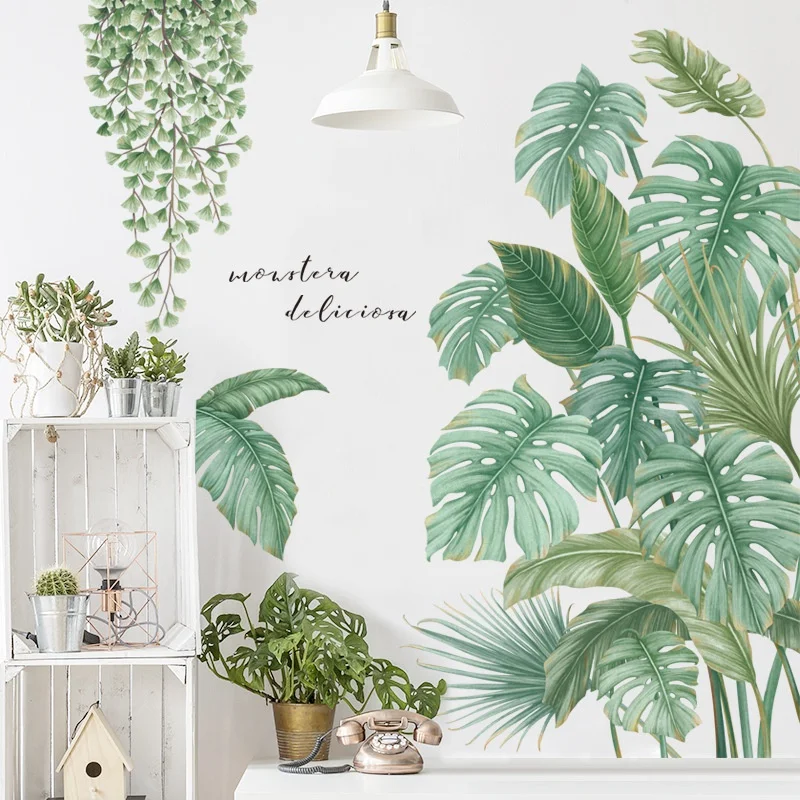 Pegatina artística de pared de plantas de hojas de Monstera Tropical, calcomanías de pared nórdicas, pegatinas de vinilo para sala de estar, dormitorio, cocina, decoración del hogar - imagen 3