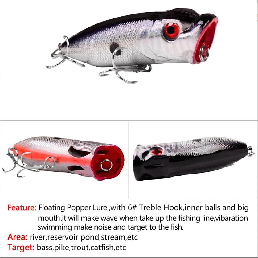 1 Uds. Señuelos de pesca Popper Wobblers 6,5 cm 12g Topwater Crankbait cebo duro de plástico Artificial aparejos de pesca de Lucio