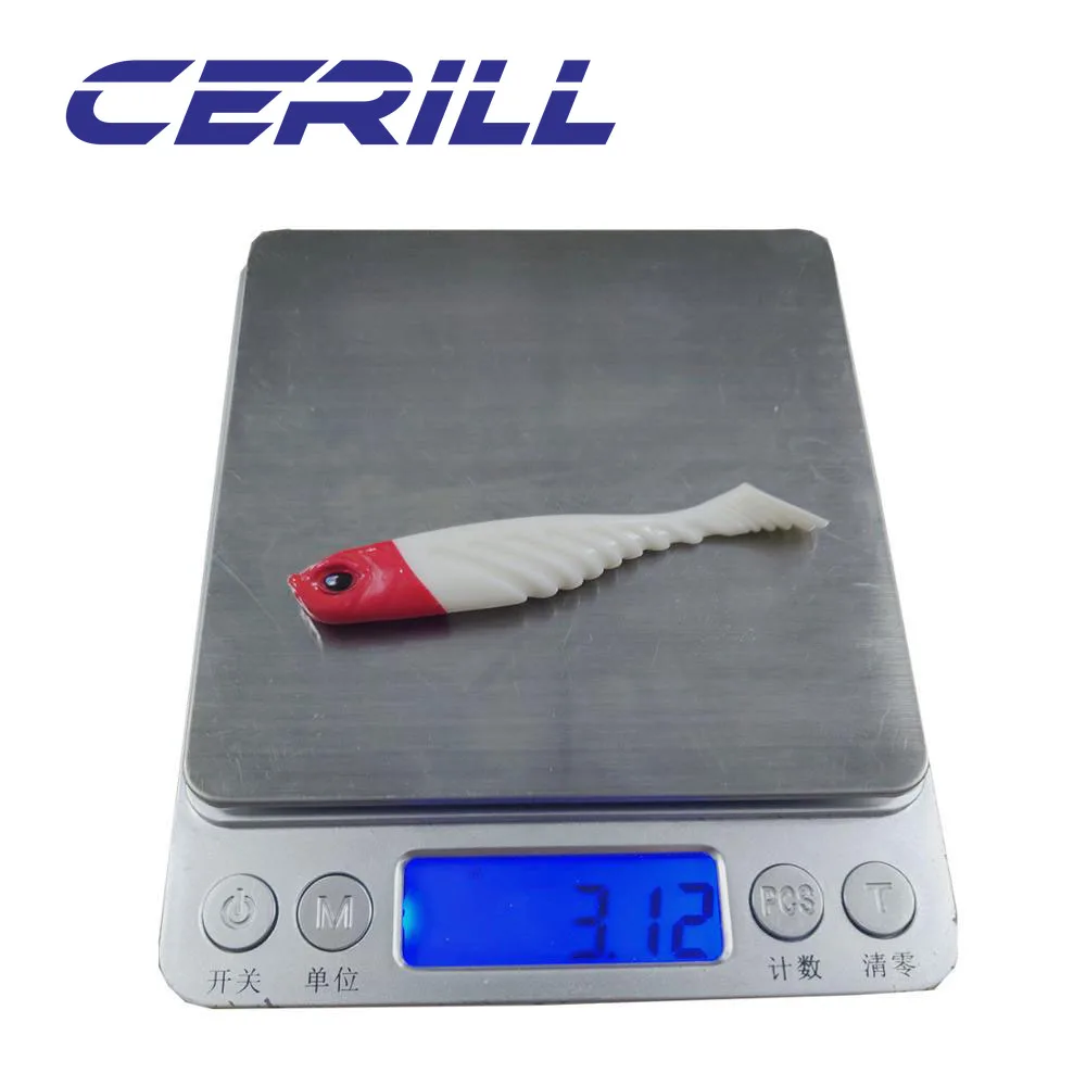 Cerill 5 uds 75mm 3,2g ojos 3D señuelo de gusano suave cebo de silicona mar Swimbait Wobbler cola de paleta plástico lubina Shad carpa doble Color - imagen 2