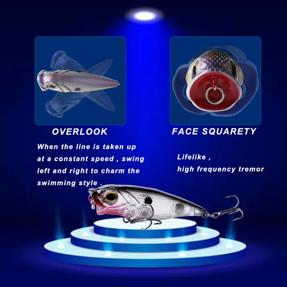 CCLTBA-Señuelos de pesca Popper de plástico duro, 6,5 cm, 7,5g, cebos duros Topwater, Wobblers Popper de boca grande, señuelos flotantes para pesca - imagen 5