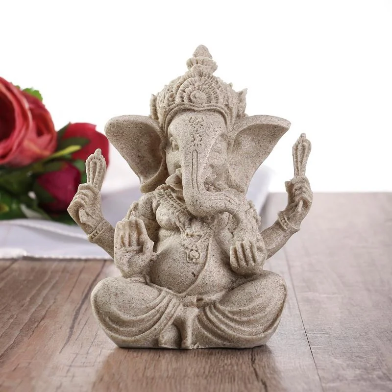 Estatua de elefante de Buda Ganesha de arenisca, escultura hecha a mano, estatuilla de elefante, accesorios de decoración del hogar - imagen 4