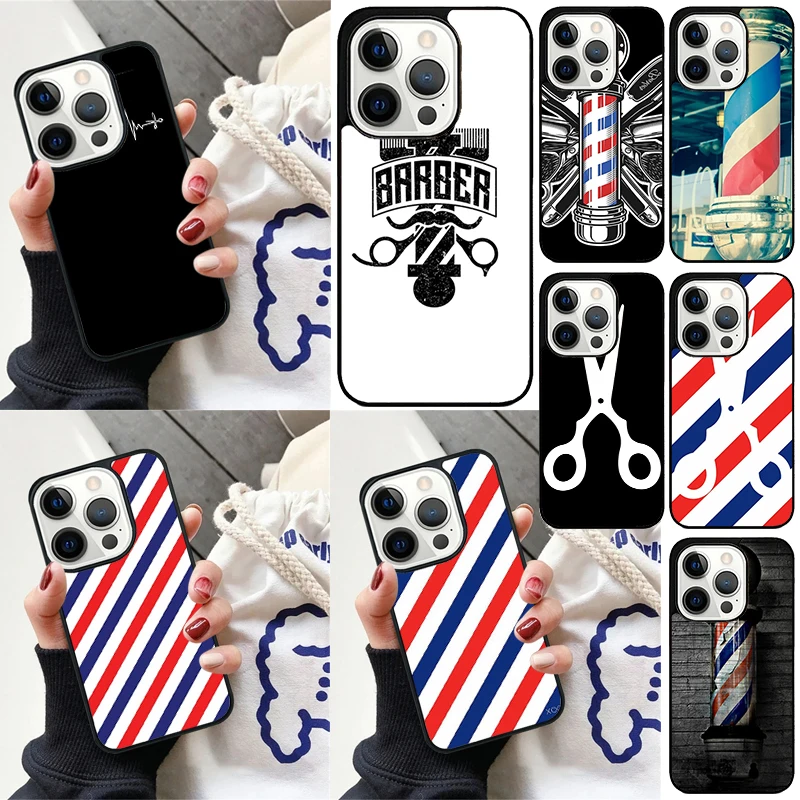 Funda para iPhone con diseño barbero – Tijeras y rayas de peluquero