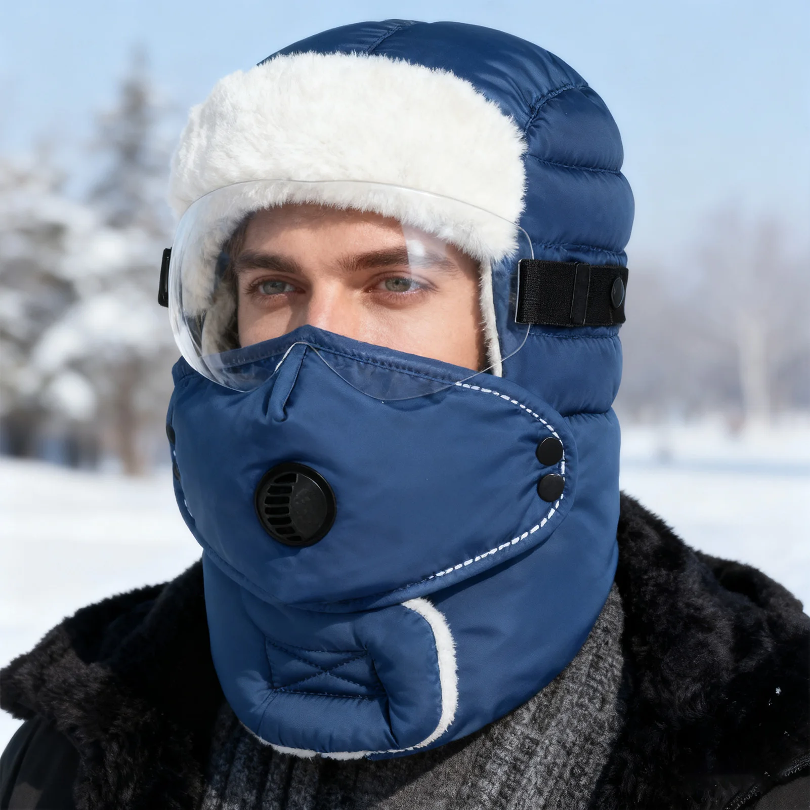 Gorro cálido a prueba de viento para hombres y mujeres, Ushanka de felpa gruesa a la moda con gafas, ciclismo al aire libre, montar, esquiar, gorras a prueba de viento - imagen 5