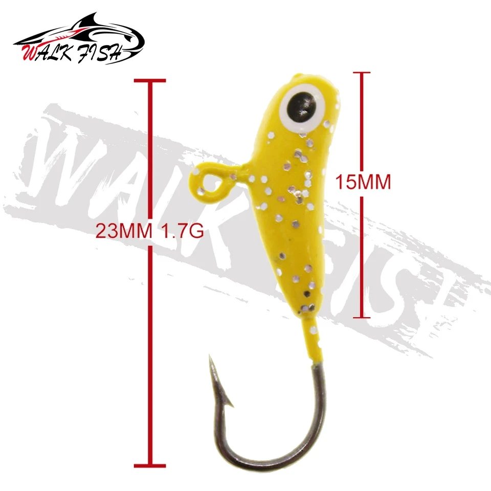 WALK FISH 4 Uds 23mm/1,7g Señuelos de pesca en hielo 4 colores cuatro conjuntos nuevo forma de plátano hielo Jigging Mini plomo anzuelo de pesca de invierno - imagen 3