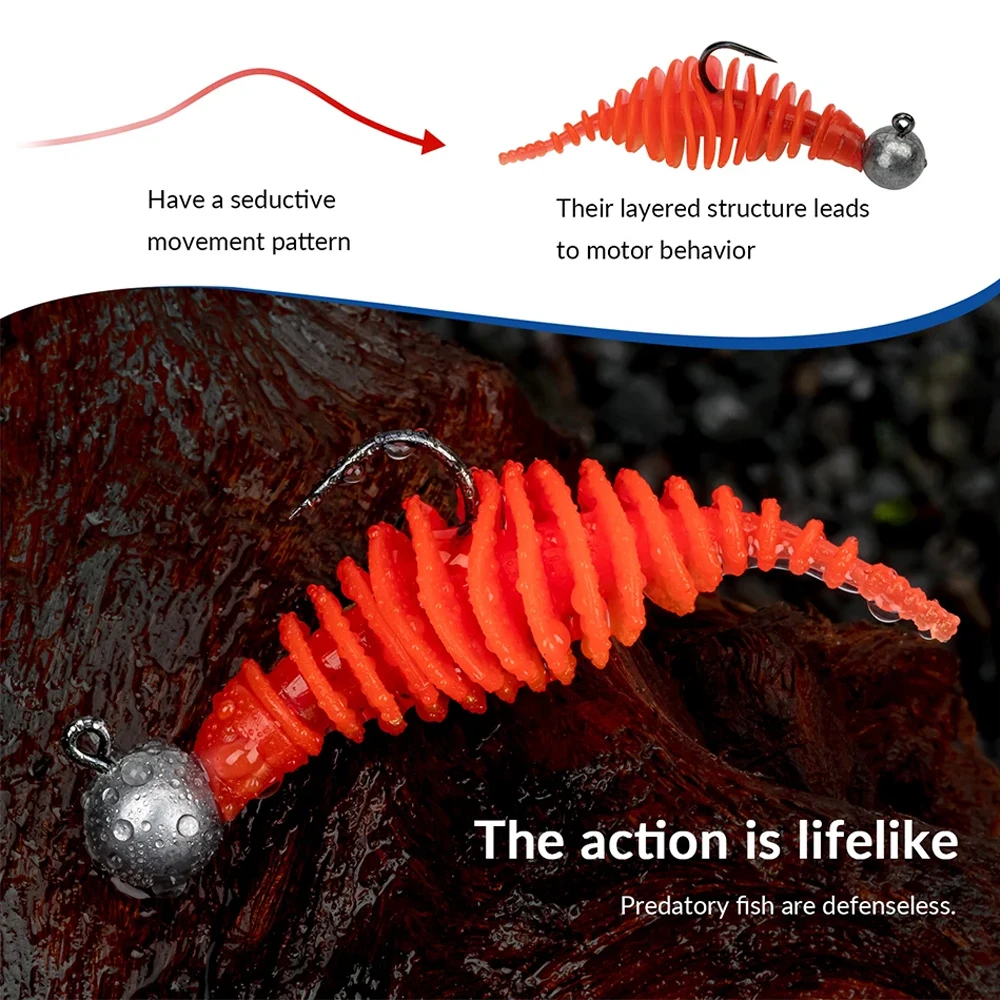 Señuelos de pesca de 5 uds., gusano blando, 50mm, 1,97 pulgadas, Wobbler, señuelo suave de silicona para aparejo de tiro, cebo Artificial para pesca de carpa, Lucio - imagen 5