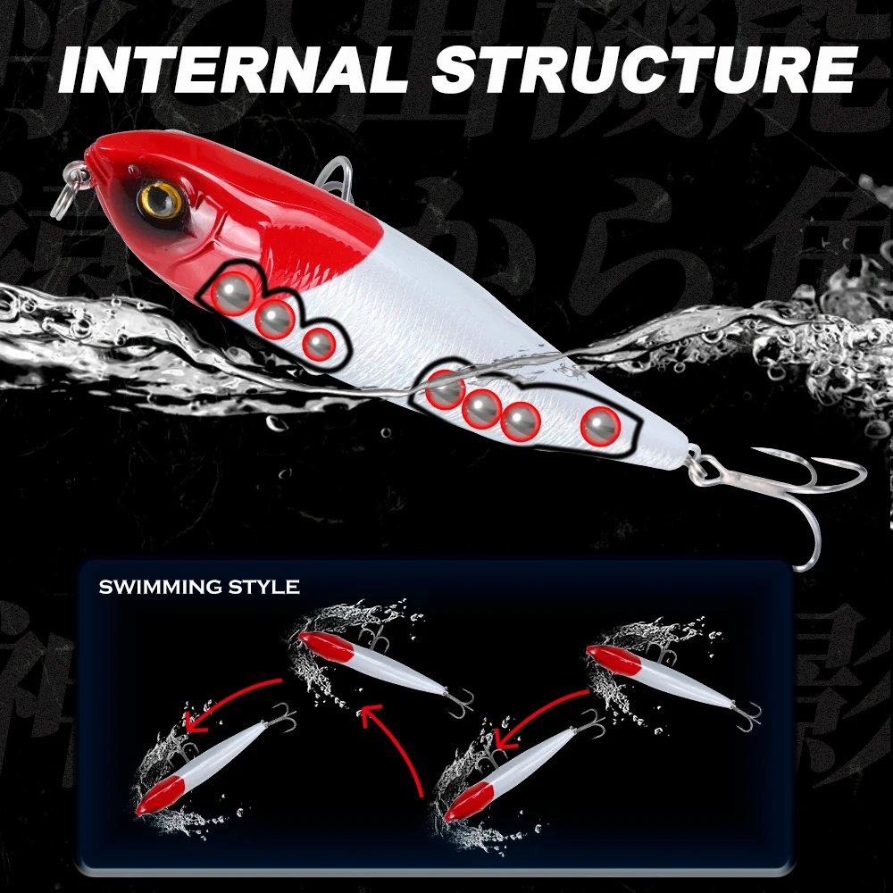 Hunthouse-señuelo de pesca con lápiz Belone flotante, cebo duro Topwater, superficie de 95mm/14g, 80mm/7,5g, WTD Wobblers, aparejos de lubina de agua salada - imagen 3