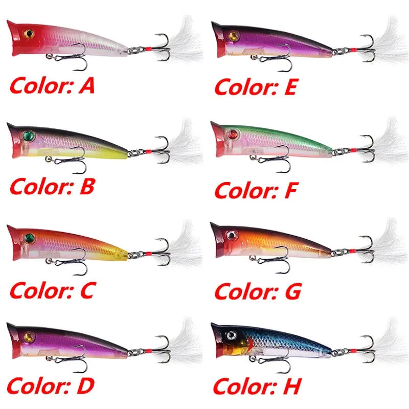 Señuelo de pesca Popper Topwater, 7,5 cm, 10,5g, Wobblers de plástico, cebo duro Artificial con ganchos para aparejos de pesca de Lucio, 1 ud. - imagen 5