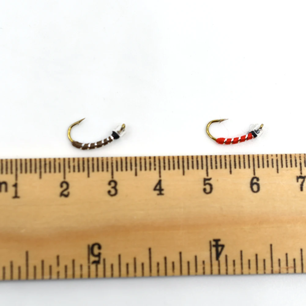 MNFT 10PCS 12 #   Cabeza dorada de latón rojo y marrónMidge moscas Pupa Larva Ninfa para pesca con mosca - imagen 3