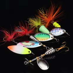 Señuelos de pesca giratorios con purpurina, cebo Artificial simulado para agua dulce y salada, lanzamiento lejano, cebos de pesca con purpurina de Metal, 5 uds.