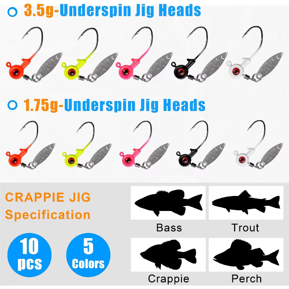 Underspin Jig Kit con cabezas y paletas eficaz para trucha y bajo - imagen 4