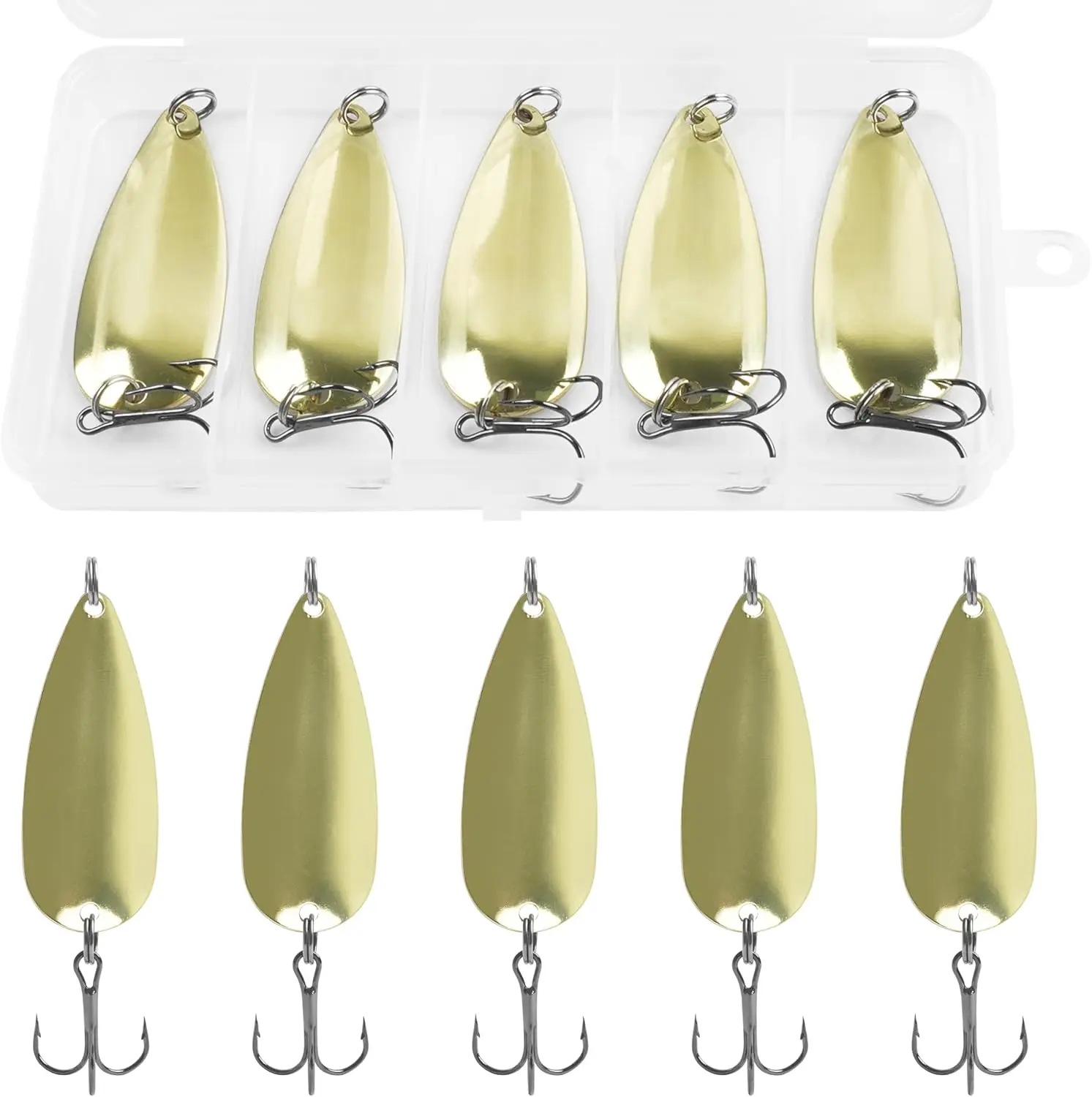 Señuelos de pesca con cuchara para pesca de trucha, Spinner de fundición, cebo de jigging de Metal, cuchara de curricán, señuelo para lubina, tipo de pez, Walleye, 5 uds.