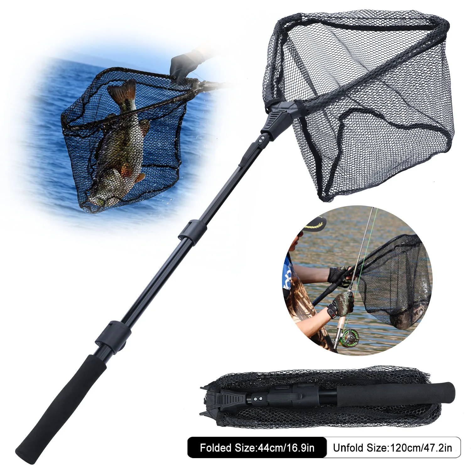 Esta red de pesca es versátil plegable y perfecta para la pesca de agua dulce y de agua salada.