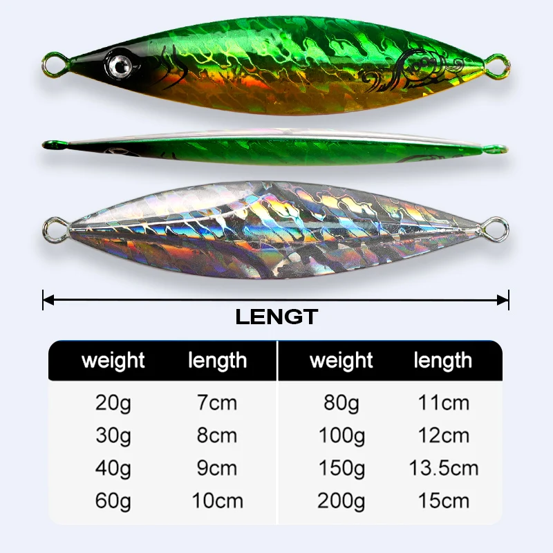 Señuelo de pesca Jigging con placa de Metal, 20g, 30g, 40g, 60g, 80g, 100g, 150g, 200g, cebo de hundimiento rápido para lubina marina - imagen 5