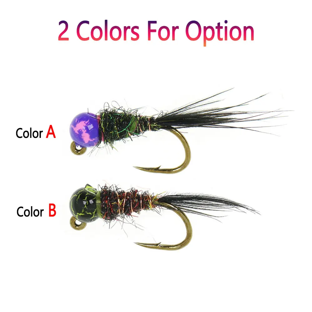 Bimoo 6PCS # 16 plantilla moteada con cabeza de cuentas, plantilla de púas, Ninfa de hundimiento rápido, Euro, Perdigon húmedo, Ninfa Panfish, trucha, Señuelos de Pesca con mosca, cebo - imagen 4