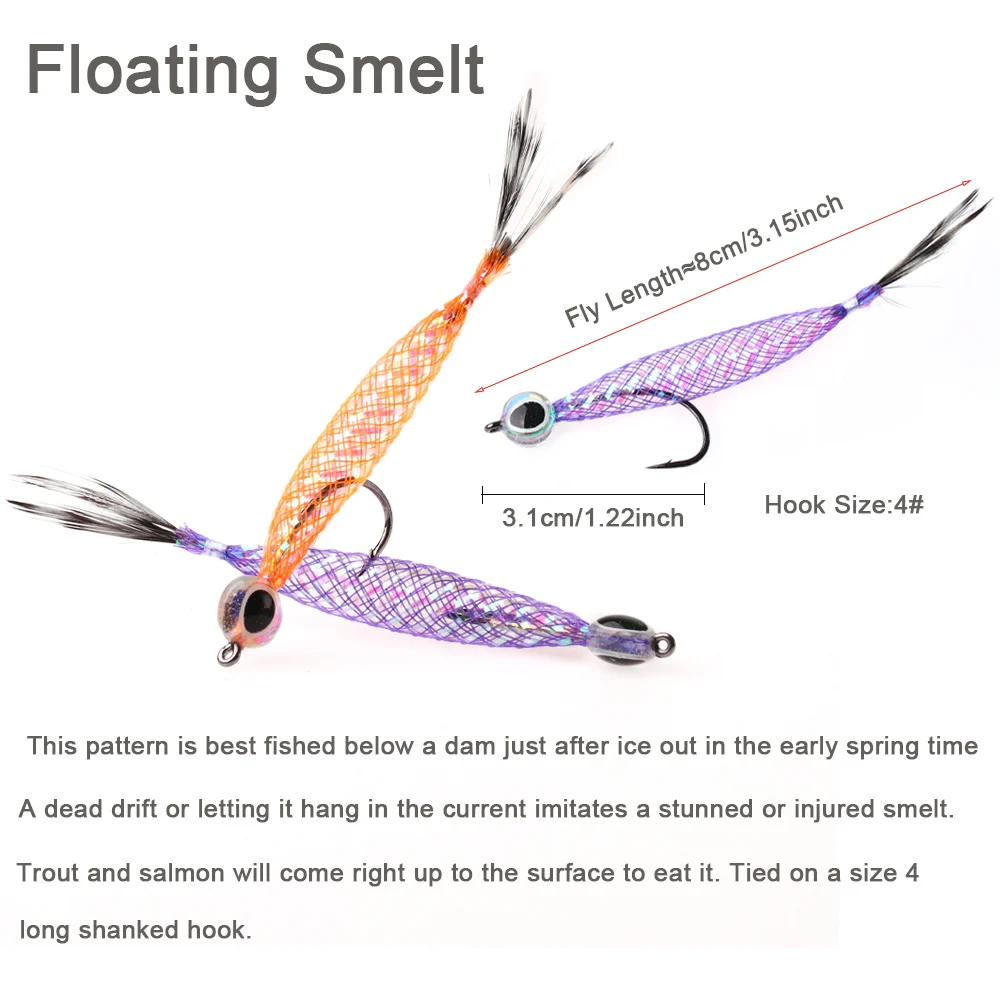 ICERIO # 4 4 Stuks Kunstmatige Levensechte Drijvende Smelt Fly Fast Sink Minnow Fly Forel Zalm Vissen Lokt Aas Voor Lente vissen - imagen 2