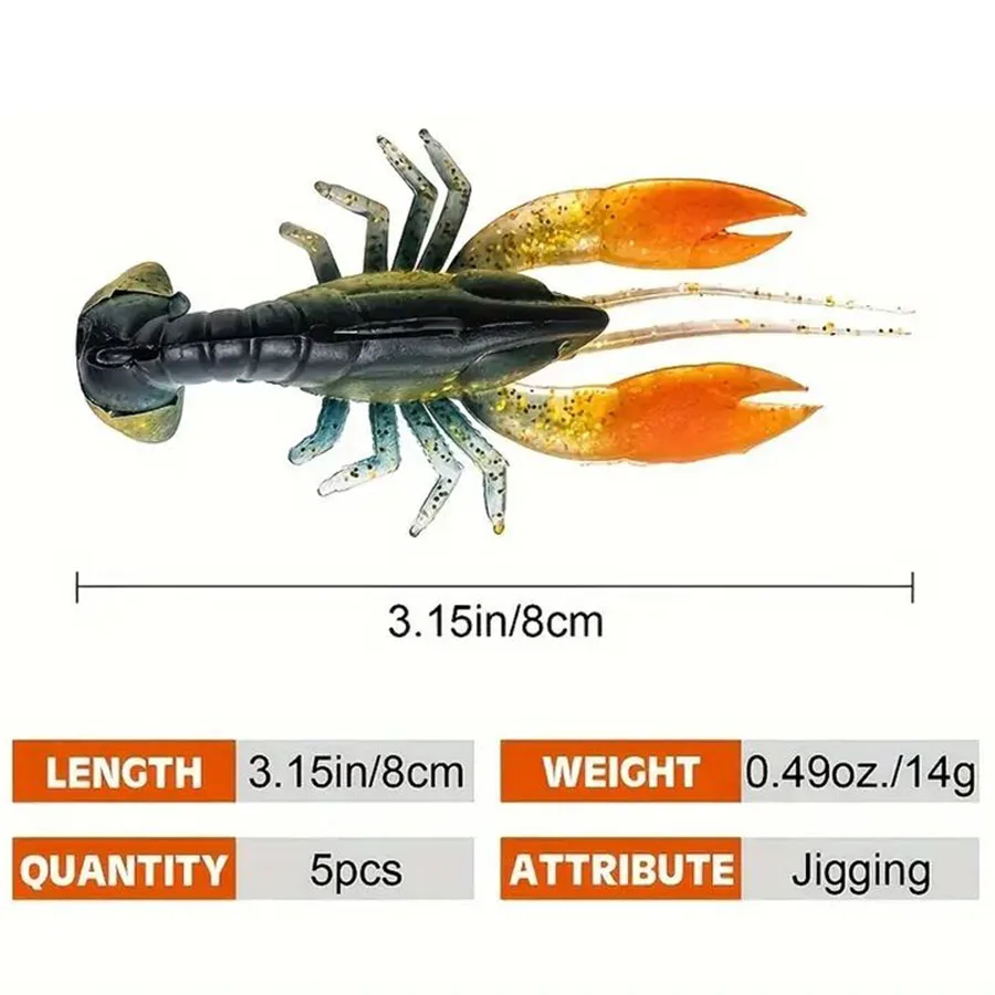 Señuelo de pesca suave de 3 piezas, cebo Artificial, gambas, garra de langosta, señuelo falso para lubina, trucha, bagre, salmón, Swimbait, 8cm/14g - imagen 4