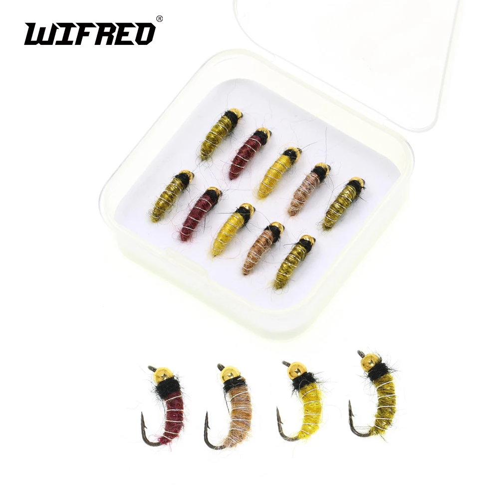 위프레오 10개/박스 10 # 12 # 빠르게 침강하는 황동 비드헤드 님프 스컷 버그 웜 플라이 바브드 훅 트라우트 블루길 낚시 루어 미끼