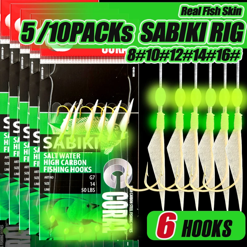 TAKBAS Sabiki Rigs luminosos – Anzuelos alto carbono mar y río - imagen 5