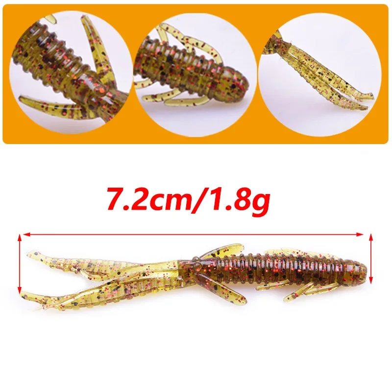 5 uds 7,2 cm 1,8g larva de camarones cebo suave olor a gusano plantillas de silicona de pescado Wobblers Señuelos de Pesca para lubina carpa Artificial Swimbait - imagen 3