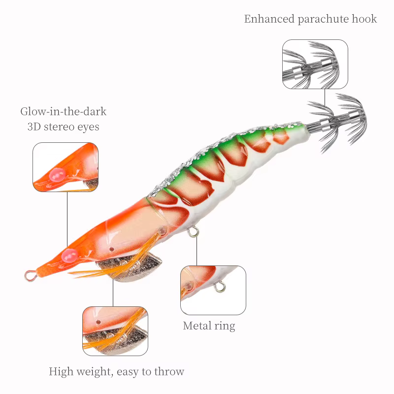 Señuelos de pesca con anzuelo de calamar luminoso 3,0 #   3.5 #   Señuelo de pulpo de pie suave, cebo duro Artificial de madera para camarones y sepia, herramientas marinas - imagen 2