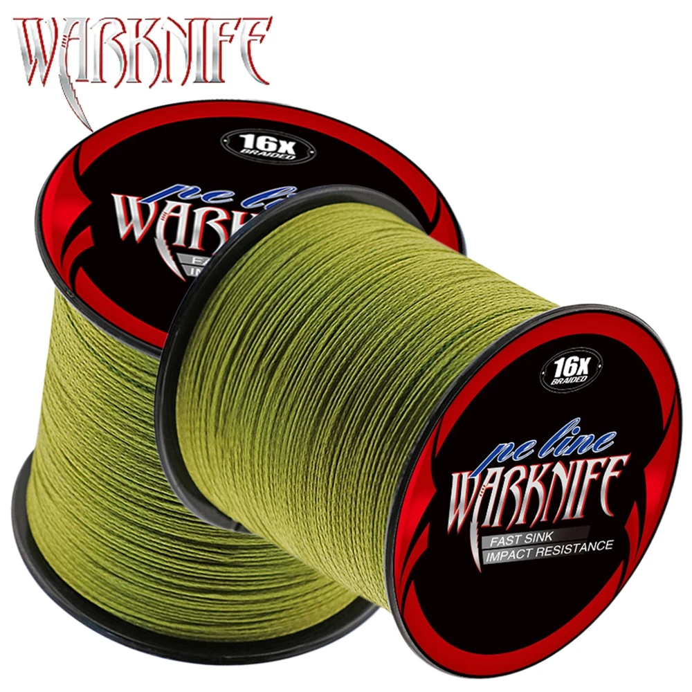 Warknife-sedal de pesca trenzado japonés, 16 hebras, 100M-2000M, núcleo hueco, PE Extreme, 20LBs-500LBs, línea de asistencia trenzada, verde militar - imagen 4