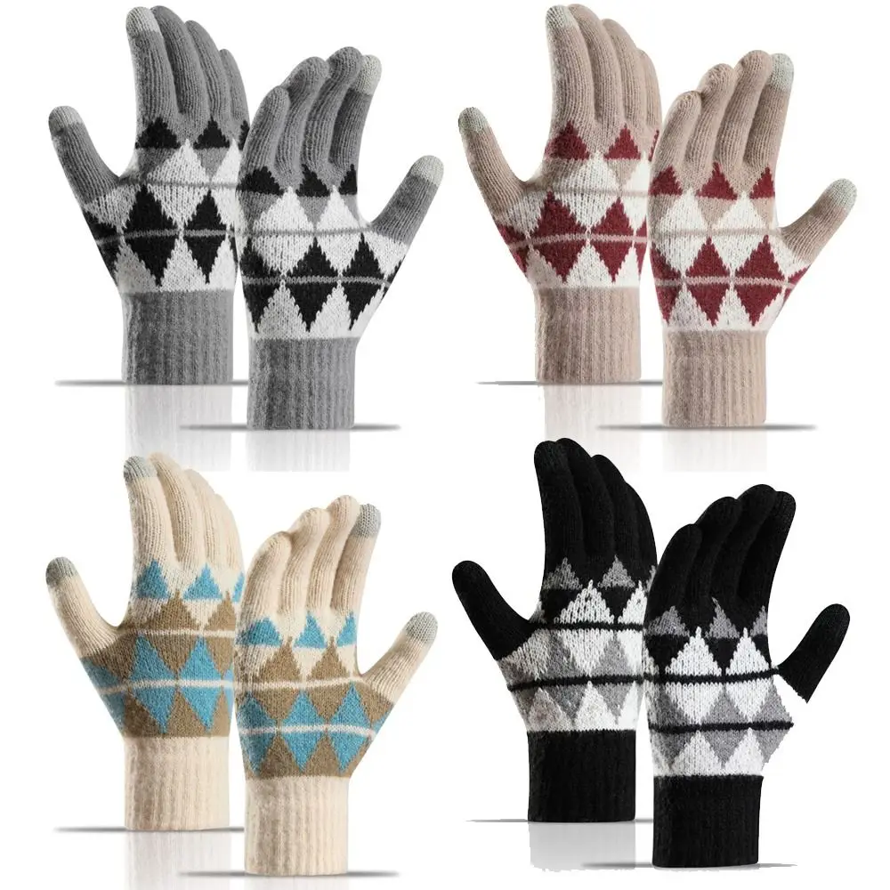 Guantes de punto gruesos, guantes transpirables a prueba de frío con cinco dedos, guantes cálidos separados con dedos a prueba de viento y pantalla táctil