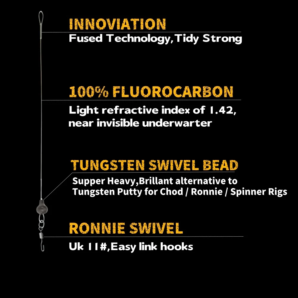 Líder de pesca de carpa, pluma fundida para aparejos Ronnie, accesorios de fluorocarbono 100% con cuentas giratorias de tungsteno Chod - imagen 2