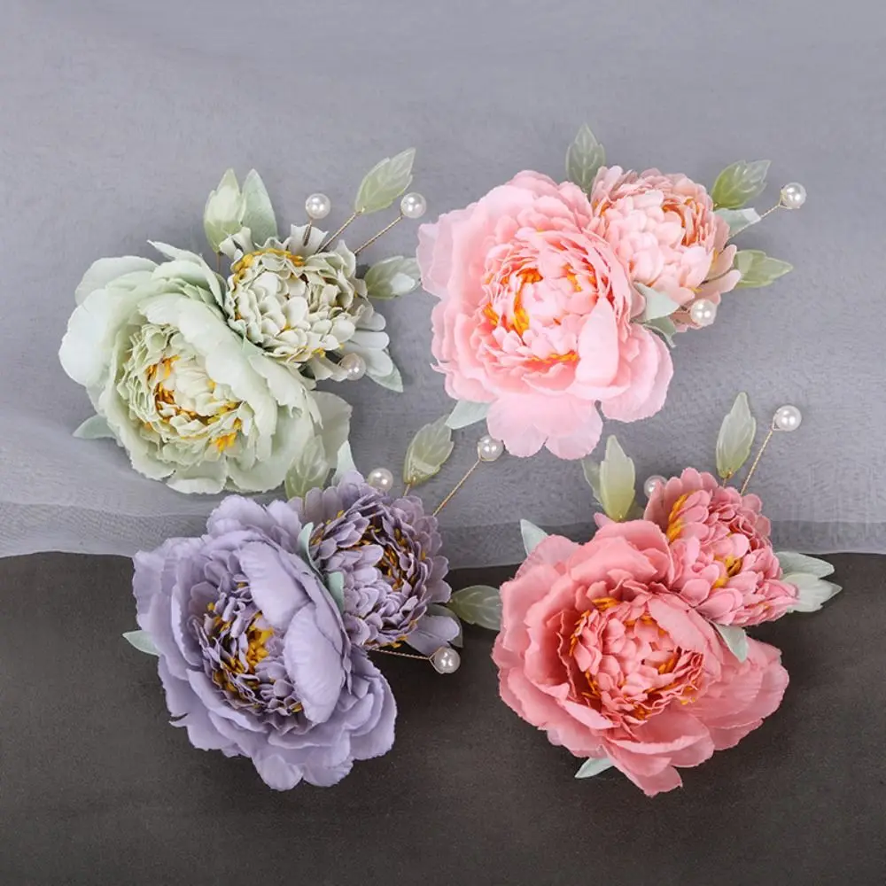 Pinza para el pelo de flores de tela a la moda, broche de flores, pasadores para peinar el cabello, horquilla para novias, bollos para el pelo para mujeres y niñas - imagen 2