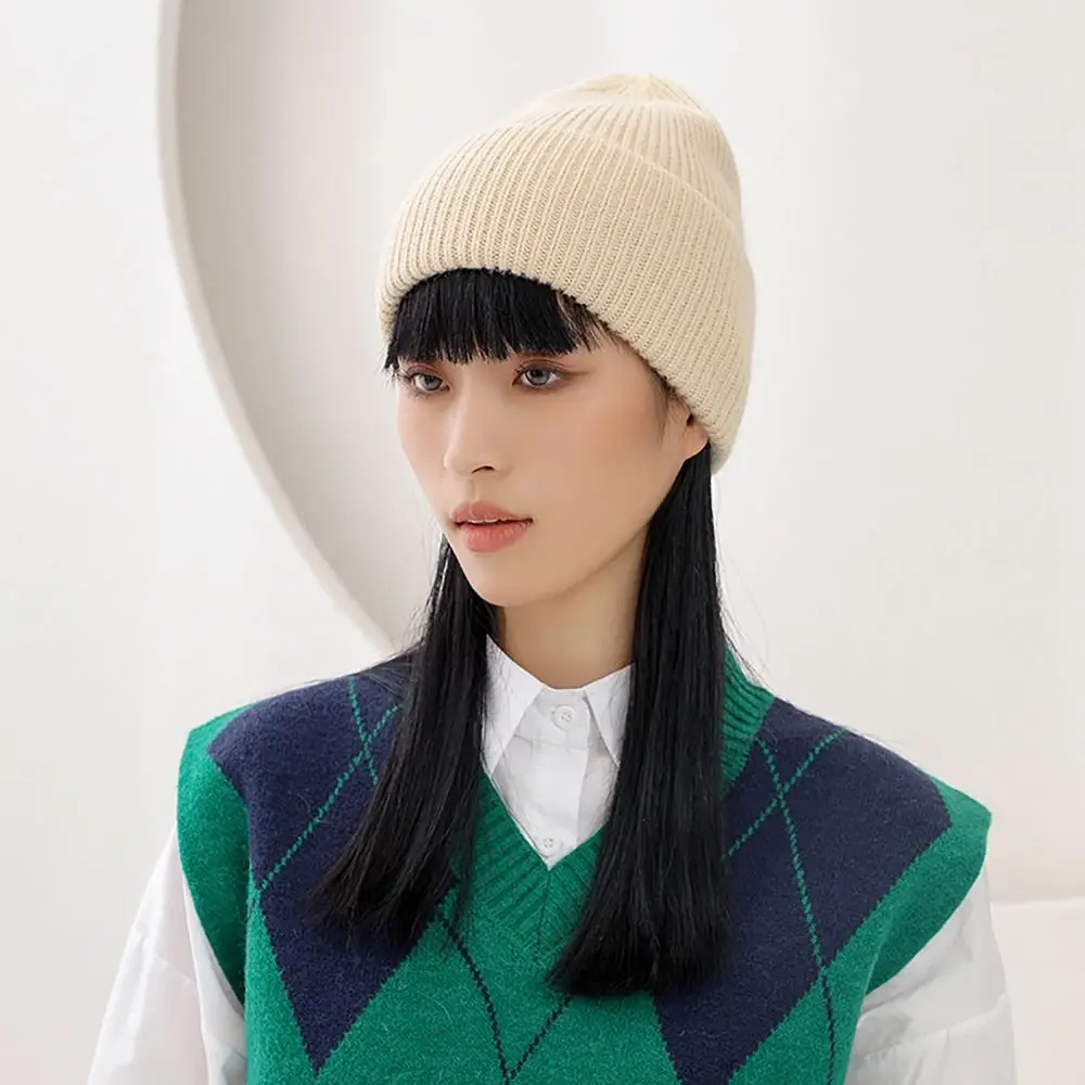 Gorros de invierno de piel de conejo para mujer, gorro cómodo de colores sólidos, jersey de tres pliegues, gorro suave a prueba de viento, gorra para mujer y Niña - imagen 3