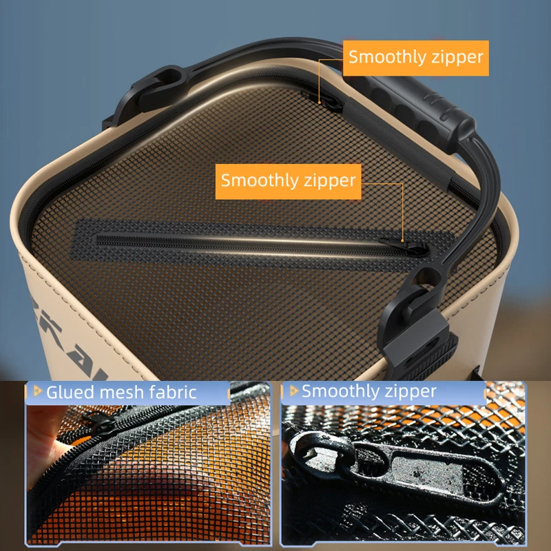 Angeleimer, faltbar und tragbar, Netz, lebender Fischeimer, Outdoor, EVA, mit Seil, Wassereimer für Wildfischen, Haushaltseimer - imagen 5