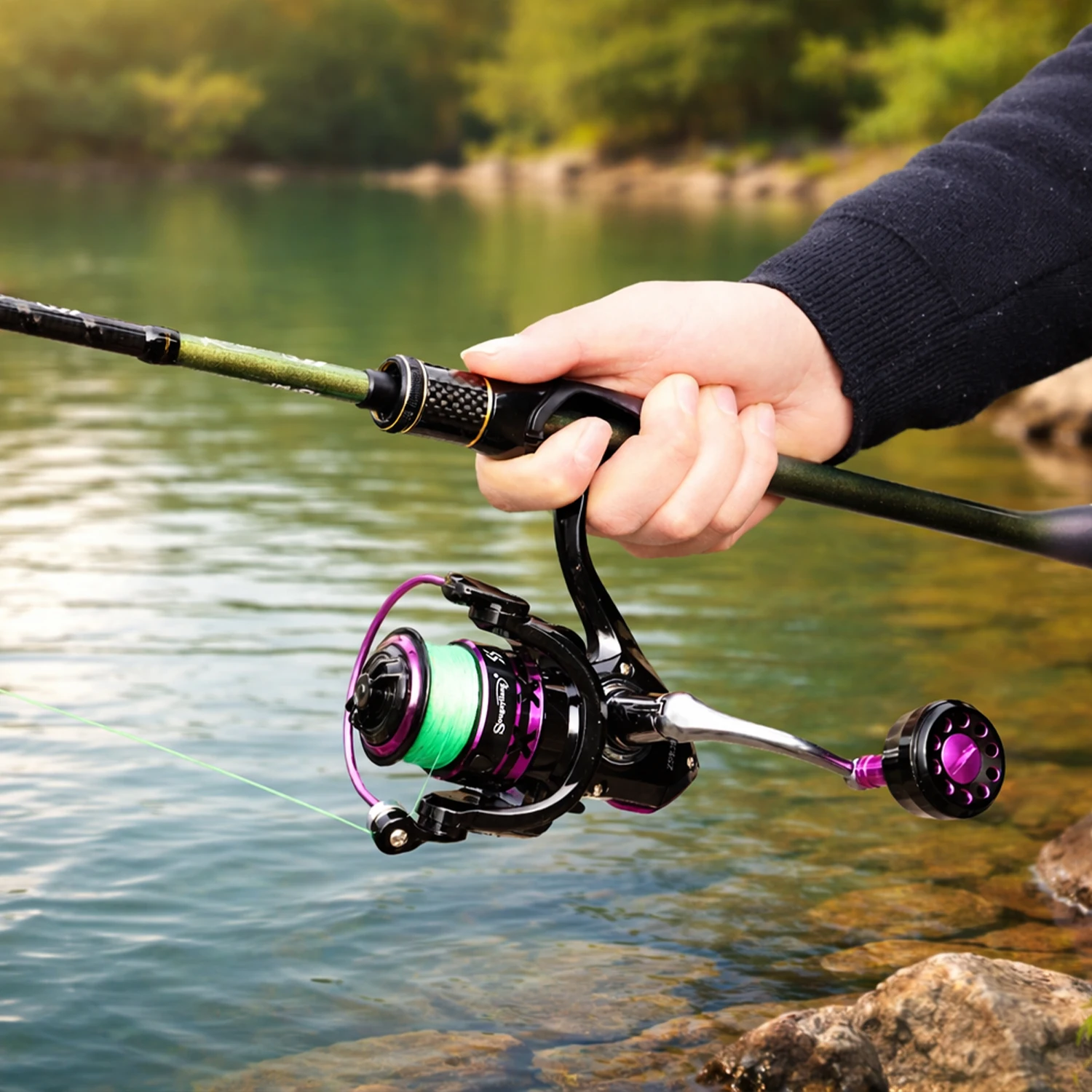 Sougayilang Combo Caña y Carrete Spinning 1.8m – Fibra Carbono MH - imagen 4
