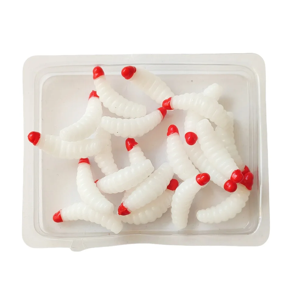 MUKUN 20 piezas 2CM 0,4G señuelo de pesca gusano larva amarillo realista señuelo de pesca biónico pan insecto suave señuelo de pesca gusanos brillo - imagen 4