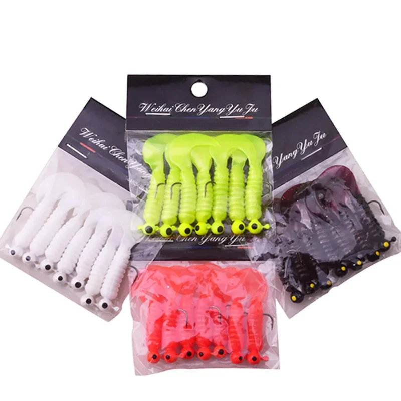 7 Uds Jig Wobblers gusano de silicona cebo suave 5cm 3,2g con anzuelo atractivo para Lucio carpa aparejos de pesca artificiales - imagen 3
