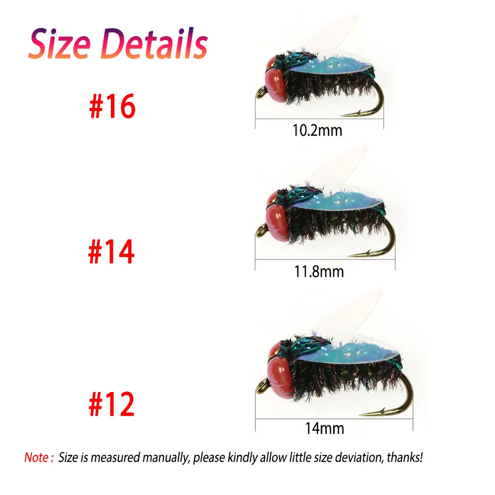 Bimoo-Señuelos de Pesca holográficos 3D, 6 unidades, #12 #14 #16, Ojos de cuentas, mosca doméstica, botella realista, Mosca de insectos, trucha, galgo - imagen 4