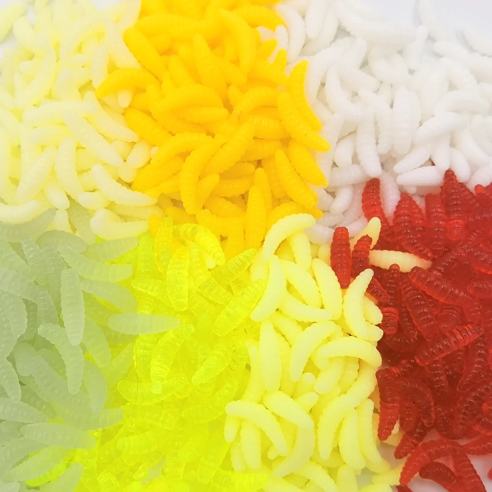50 Uds./lote de cebos artificiales de silicona de gusano de pan suave de 2cm, señuelo de pesca suave, señuelos de pescado, gusanos de tierra, hundimiento