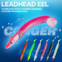 Juego de señuelos blandos de pesca, cola en T de Anguila luminosa, 12cm, 23g, cabeza de plomo de hundimiento lento, cebo de simulación Artificial para lubina/trucha