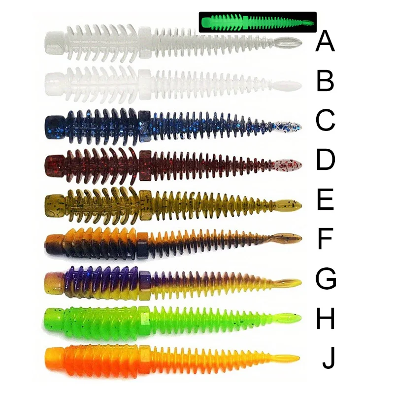 Ackibbik-cebo de gusano de pesca, 8 Uds., señuelo de pesca de gusano suave, Kit de señuelos tipo bala de plástico suave, Swimbaits de cola de Pin, cebos de gusano de trucha, 8cm/2g - imagen 3