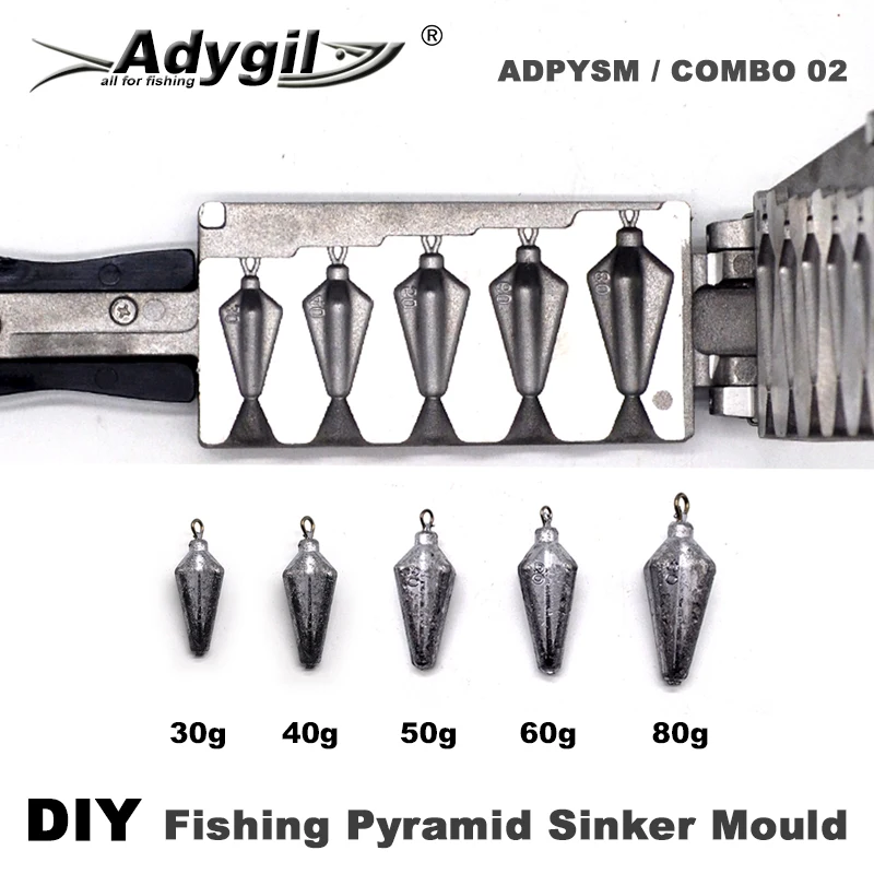 Molde de plomo piramide Adygil – 5 cavidades artesanal para pesca