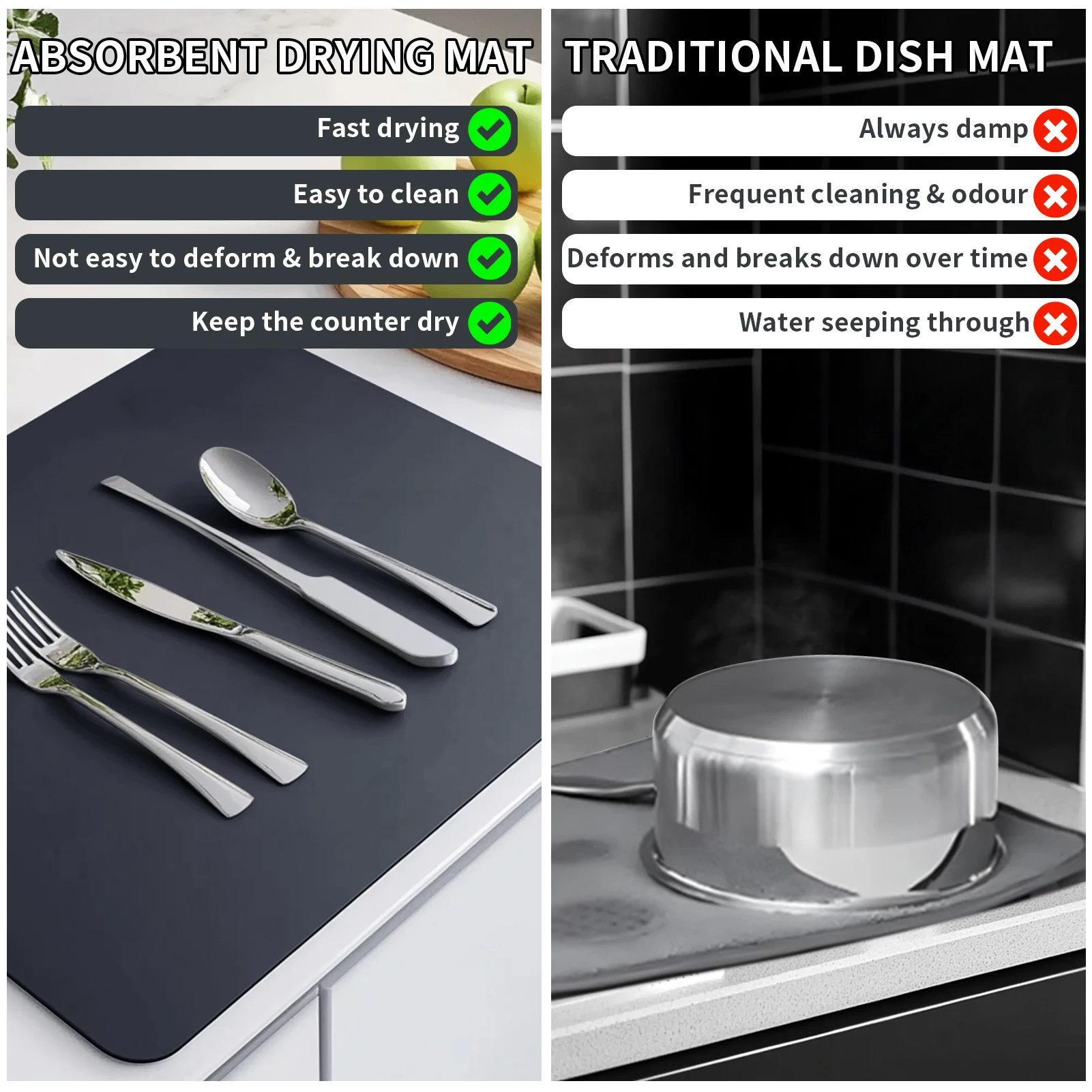 Estera absorbente de cocina grande súper absorbente, estera antideslizante para drenaje de platos de café, estera de secado rápido para drenaje de baño, estera de vajilla - imagen 5