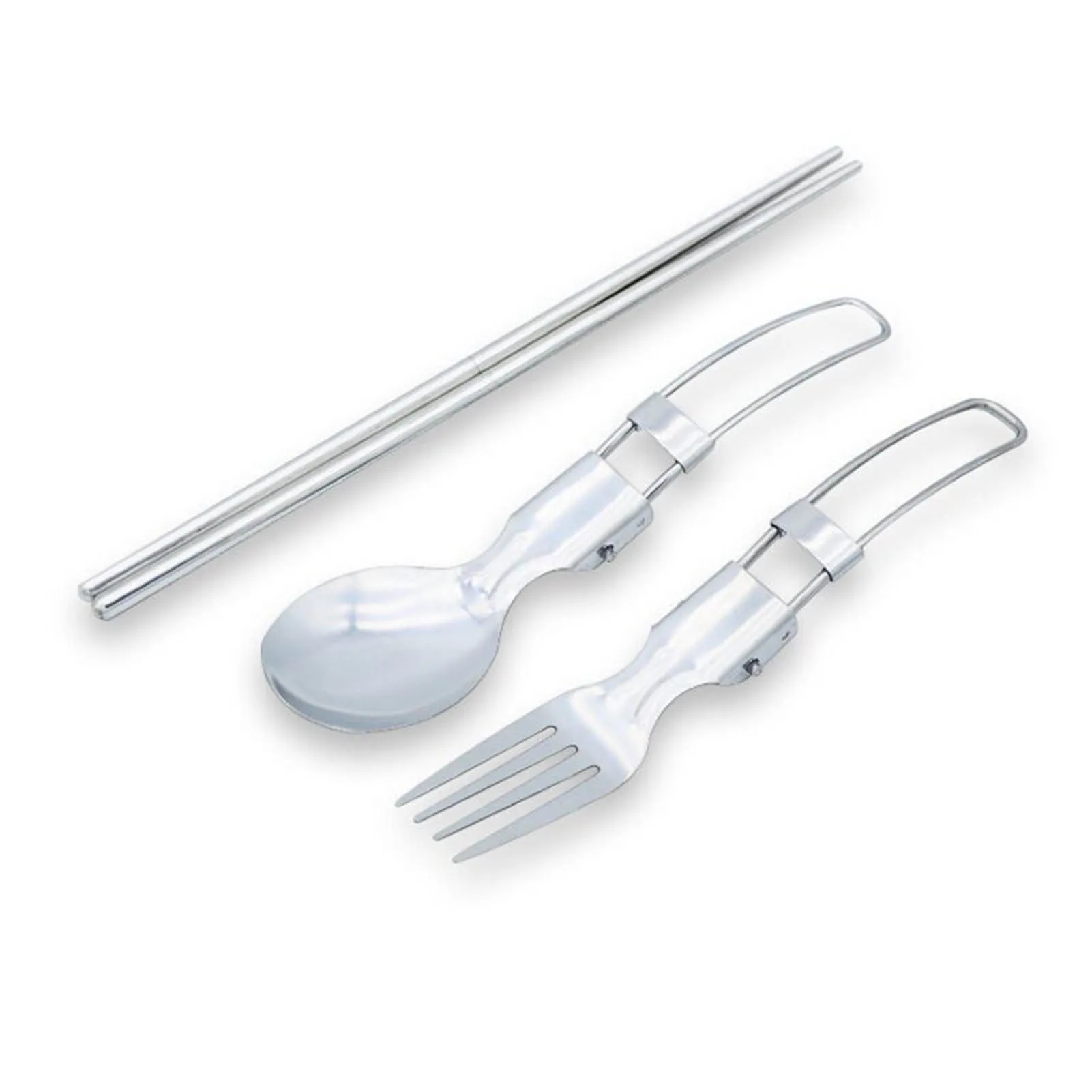 Juego de cubiertos para acampar, Kit de utensilios plegables de acero inoxidable para exteriores de 3 piezas para Picnic, vajilla reutilizable para acampar, tenedor deportivo, cuchara - imagen 4